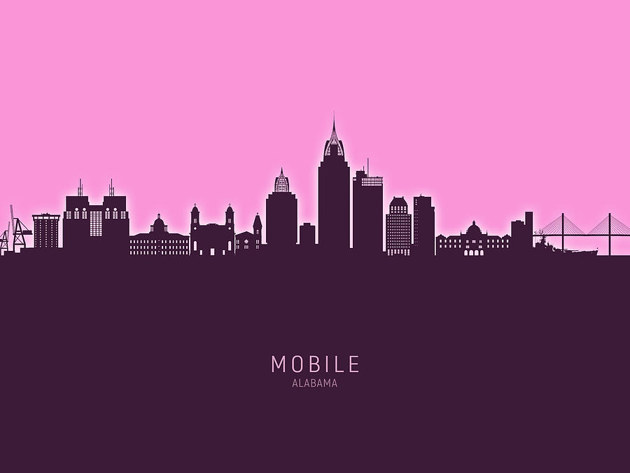 Mobile Skyline Digital Art - Mobile Alabama Skyline #25 by Michael Tompsett