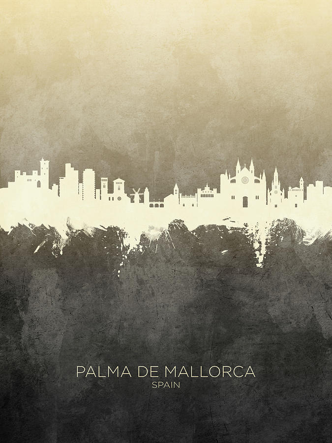 Skyline Digital Art - Palma de Mallorca Spain Skyline #25 by Michael Tompsett