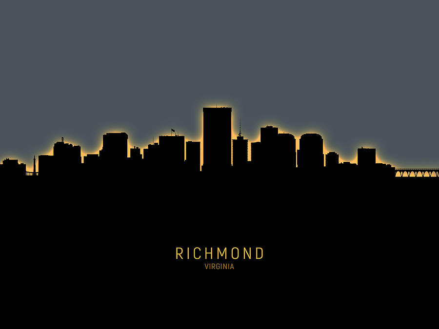Richmond Digital Art - Richmond Virginia Skyline #25 by Michael Tompsett