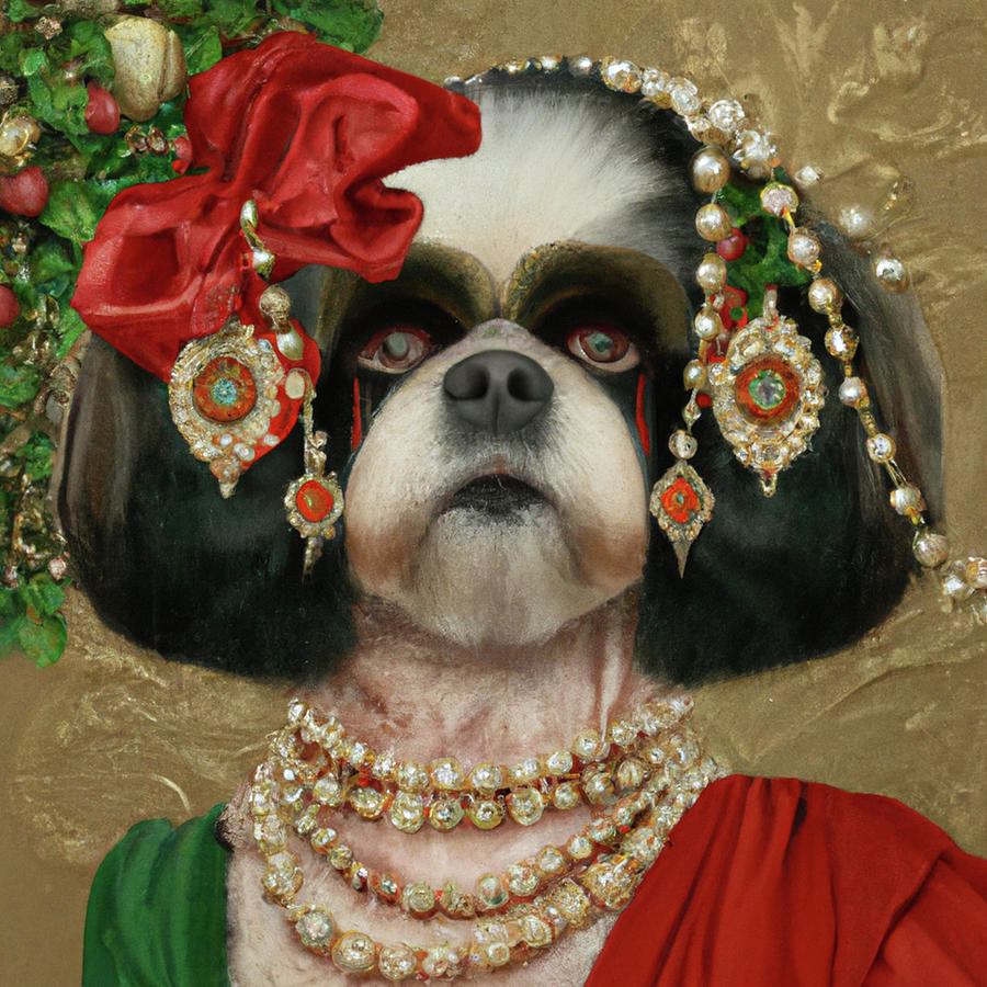 Royal, Ugly Christmas, Pet Portrait, Royal Dog Painting, Animal, King Portrait, Classic Pet Portrait #25 Painting by Ricki Mountain