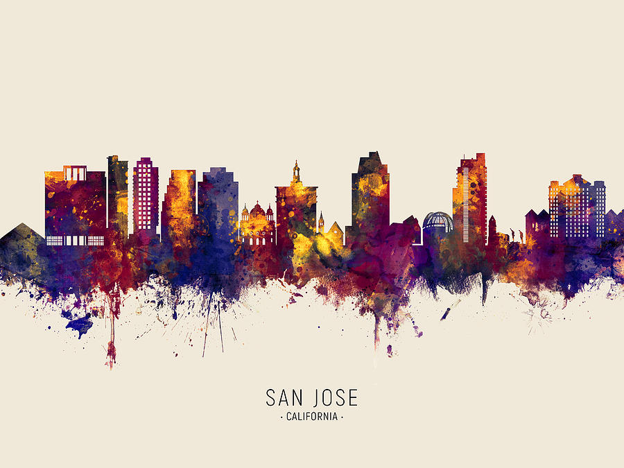 San Jose Digital Art - San Jose California Skyline #25 by Michael Tompsett