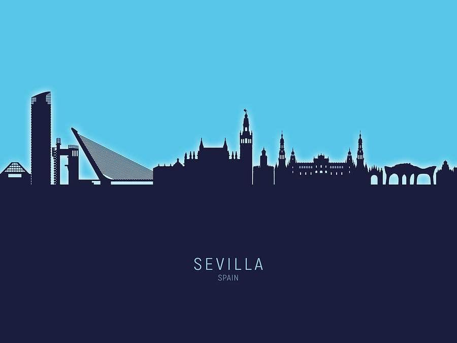 Skyline Digital Art - Sevilla Spain Skyline #25 by Michael Tompsett