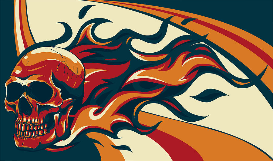 Halloween Digital Art - Skull on Fire with Flames Vector Illustration #25 by Dean Zangirolami