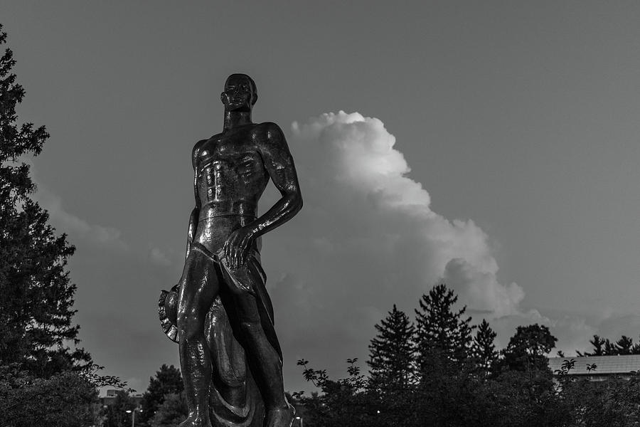 Spartan statue at night on the campus of Michigan State University in East Lansing Michigan #25 Photograph by Eldon McGraw