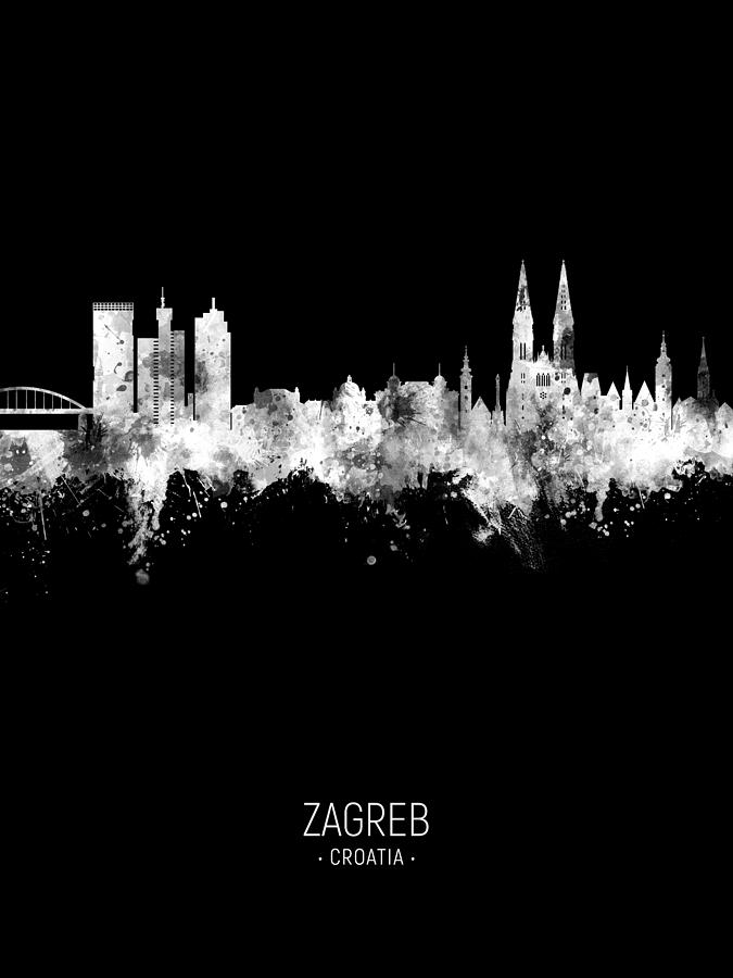 Skyline Digital Art - Zagreb Croatia Skyline #25 by Michael Tompsett
