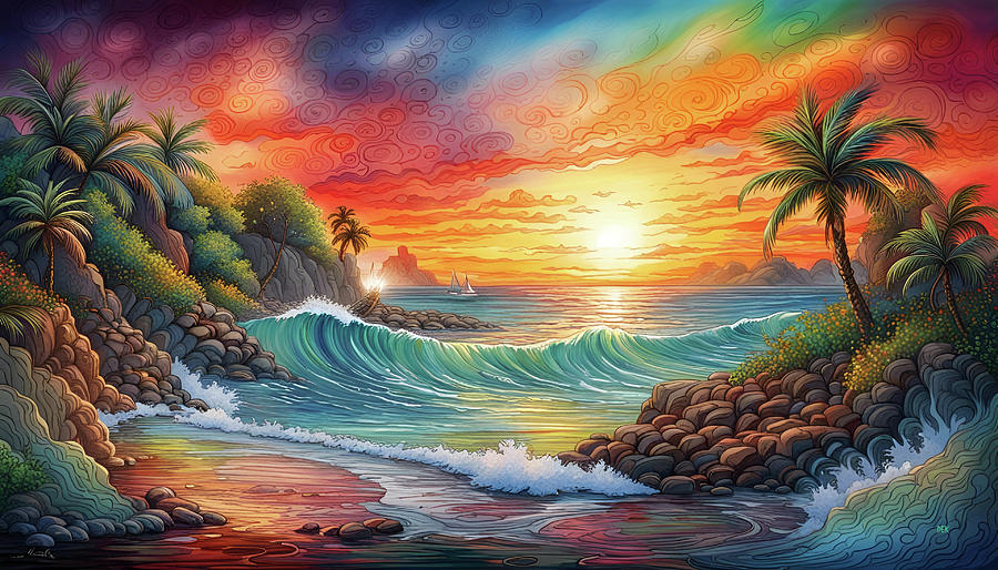 250-Colorful landscape Tropical seascape sunset -3429 Mixed Media by Donald Keith