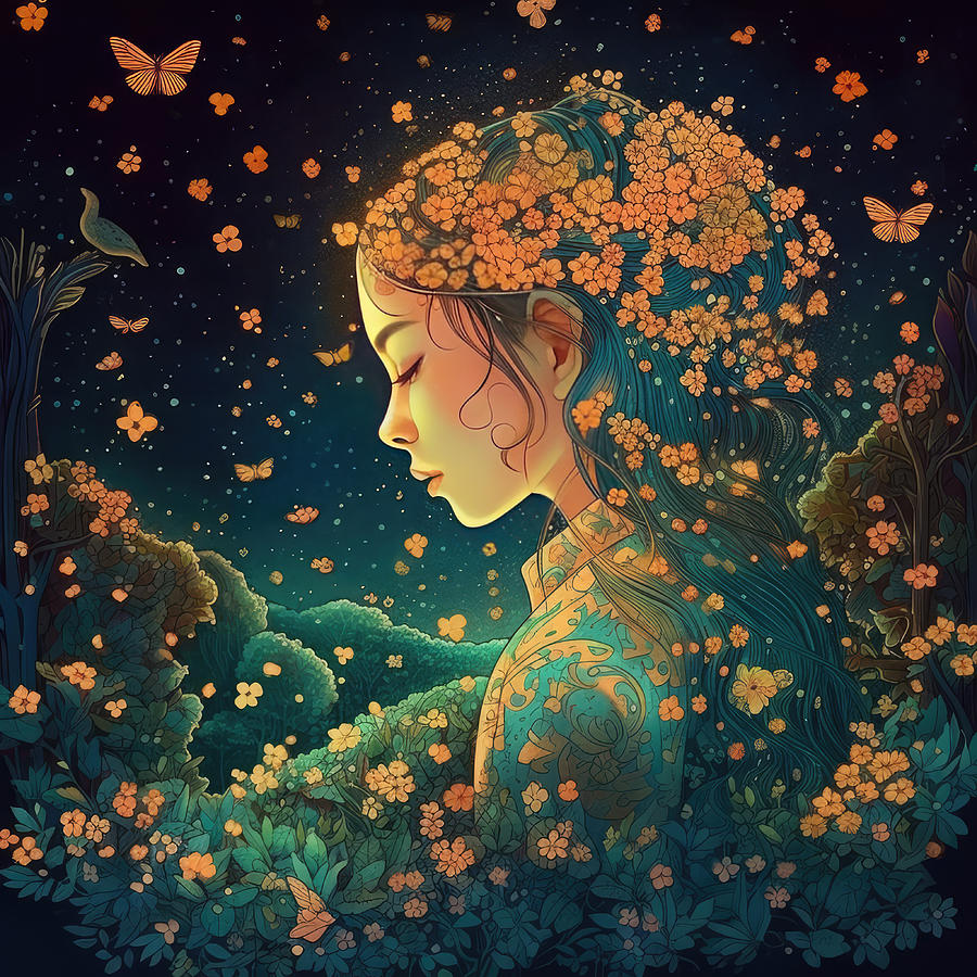 A Beautiful Picture of a Woman Surrounded by Nature Digital Art by ...