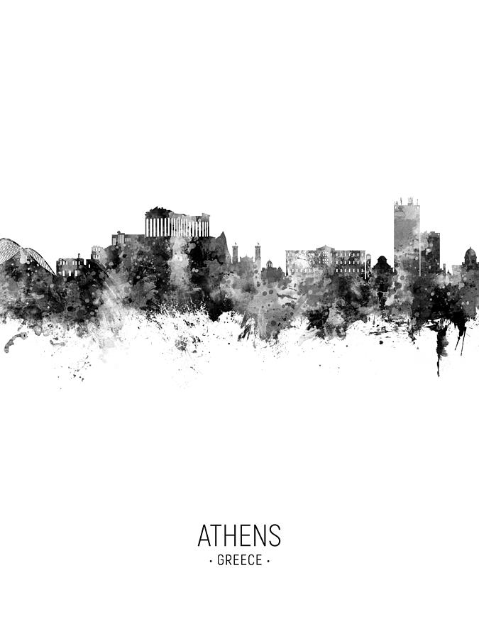 Skyline Digital Art - Athens Greece Skyline #26 by Michael Tompsett