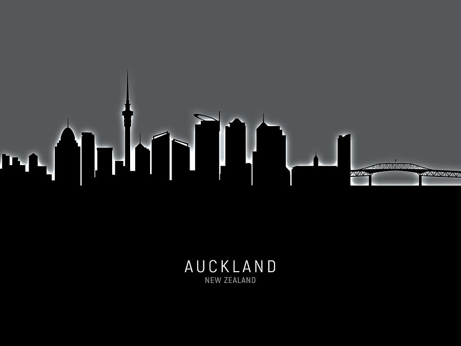 Auckland New Zealand Skyline #26 Digital Art by Michael Tompsett
