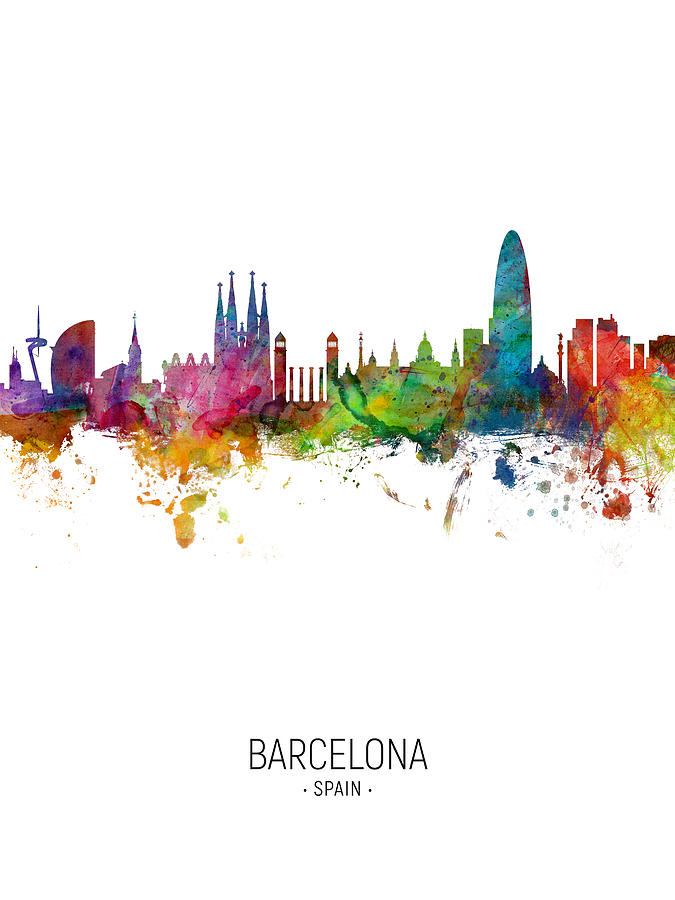Barcelona Spain Skyline #26 Digital Art by Michael Tompsett