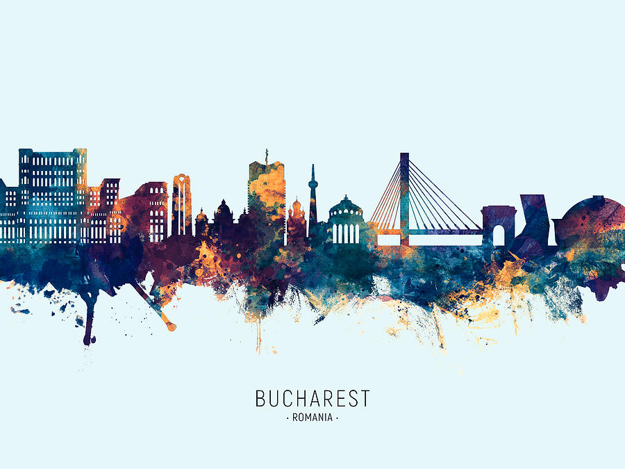 Skyline Digital Art - Bucharest Romania Skyline #26 by Michael Tompsett