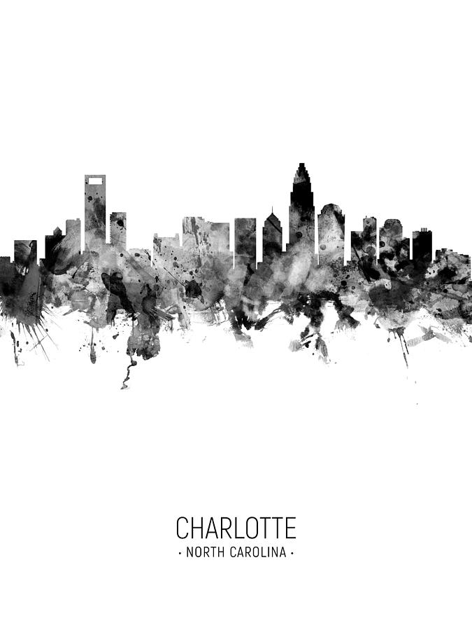 Charlotte Digital Art - Charlotte North Carolina Skyline #26 by Michael Tompsett