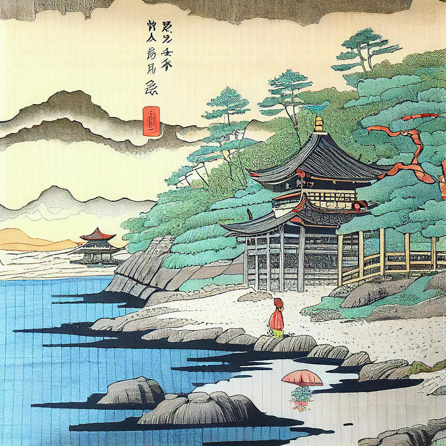 Fantasy Digital Art - Japanese  Landcape    intricate  zen  art  Ukiyo  e  ja  by Asar Studios #26 by Celestial Images