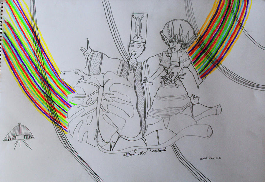 Kintu and Nambi Journey To Earth #26 Drawing by Gloria Ssali