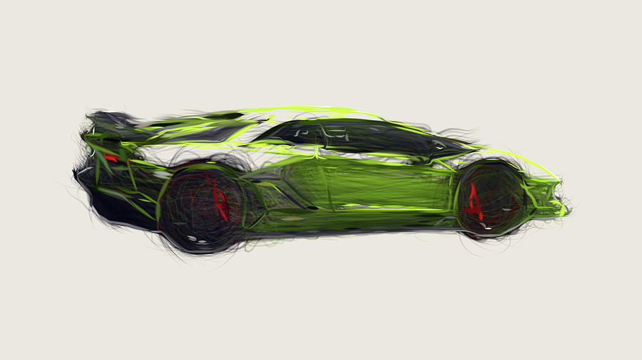 Lamborghini Aventador SVJ Car Drawing Digital Art by CarsToon Concept ...