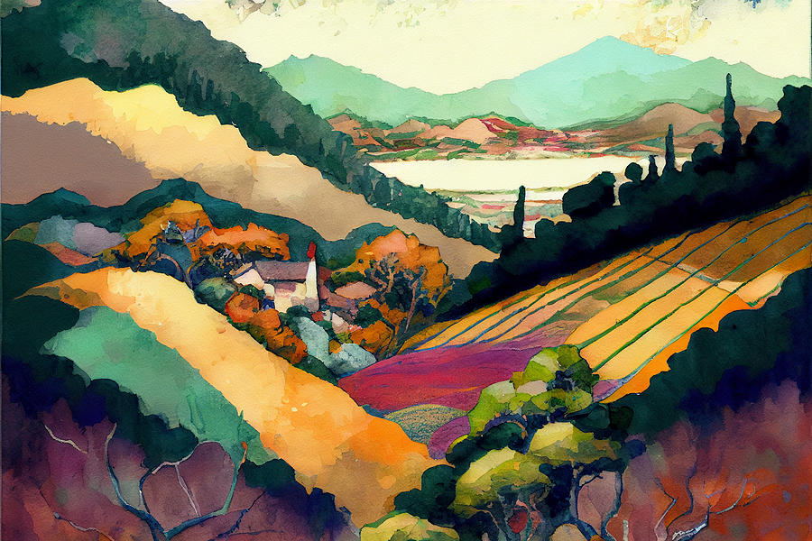 landscape  inspired  by  Yuko  Naama  watercolor  by Asar Studios Digital Art