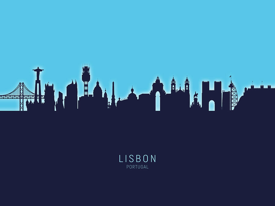 Skyline Digital Art - Lisbon Portugal Skyline #26 by Michael Tompsett