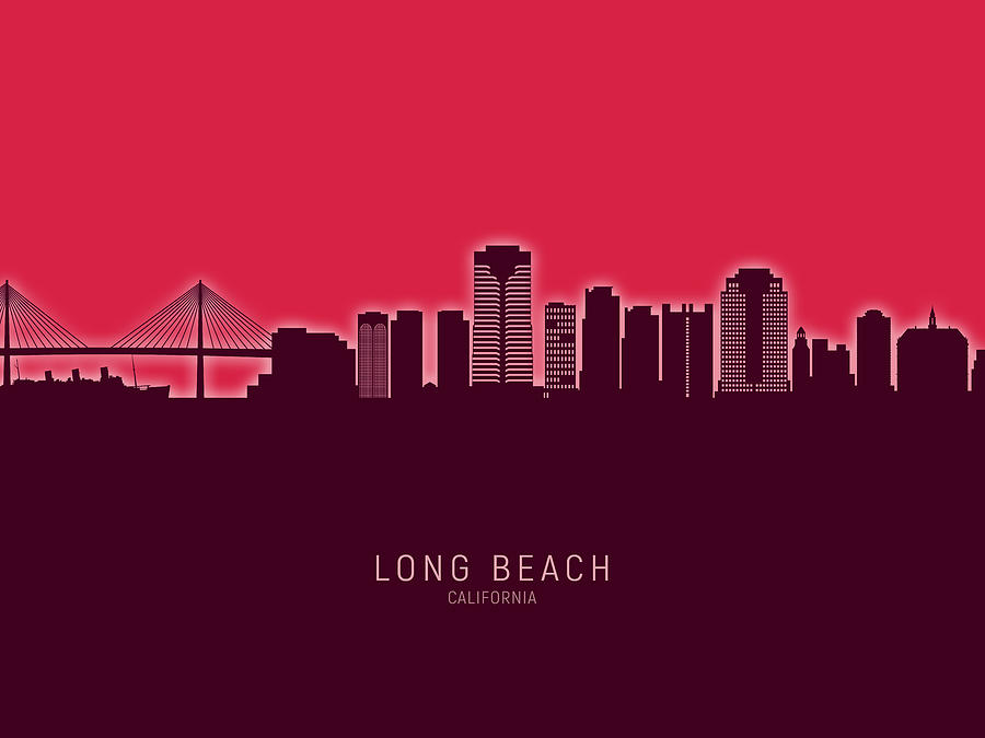 Long Beach Digital Art - Long Beach California Skyline #26 by Michael Tompsett