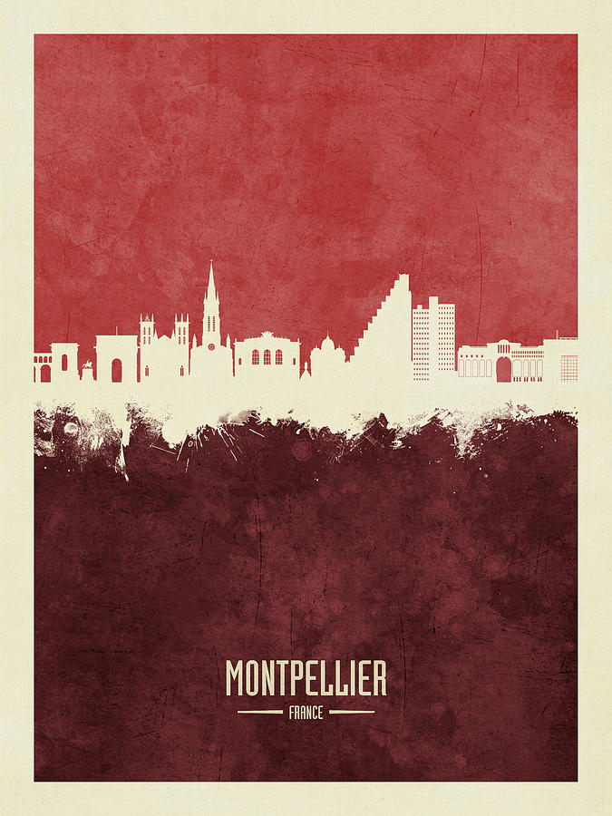Skyline Digital Art - Montpellier France Skyline #26 by Michael Tompsett