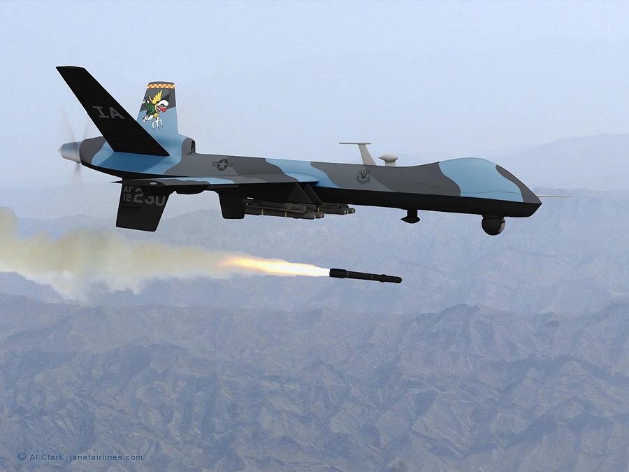 Jet Digital Art - MQ-9 Reaper Firing Hellfire Missile by Custom Aviation Art