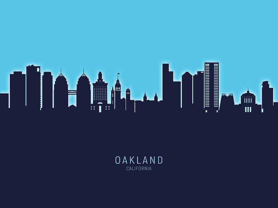 Oakland Digital Art - Oakland California Skyline #26 by Michael Tompsett