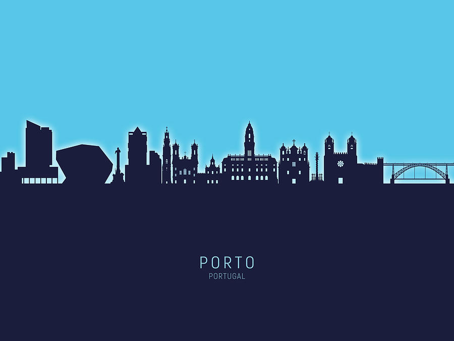 Skyline Digital Art - Porto Portugal Skyline #26 by Michael Tompsett