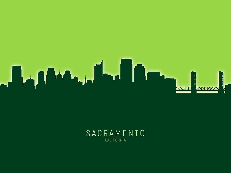 Sacramento Digital Art - Sacramento California Skyline #26 by Michael Tompsett