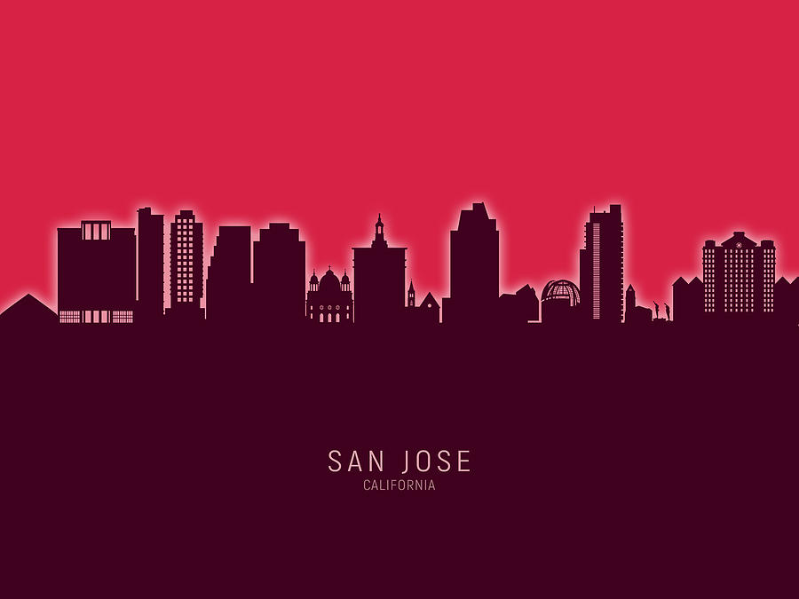 San Jose Digital Art - San Jose California Skyline #26 by Michael Tompsett