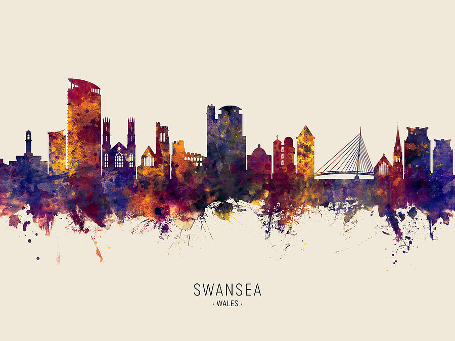 Swansea Digital Art - Swansea Wales Skyline by Michael Tompsett Swansea Digital Art - Swansea Wales Skyline by Michael Tompsett