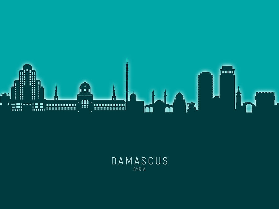 Skyline Digital Art - Damascus Syria Skyline #27 by Michael Tompsett