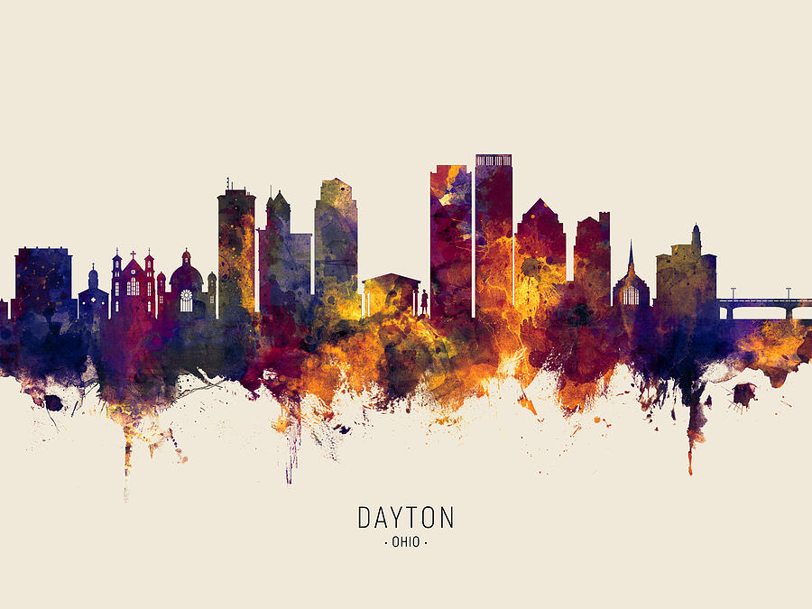 Skyline Digital Art - Dayton Ohio Skyline #27 by Michael Tompsett