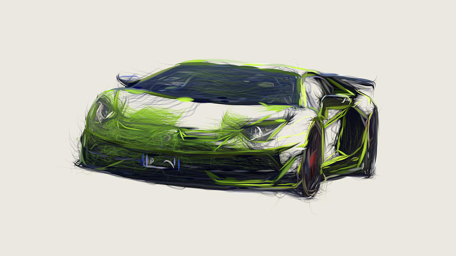 Lamborghini Aventador SVJ Car Drawing Digital Art by CarsToon Concept ...