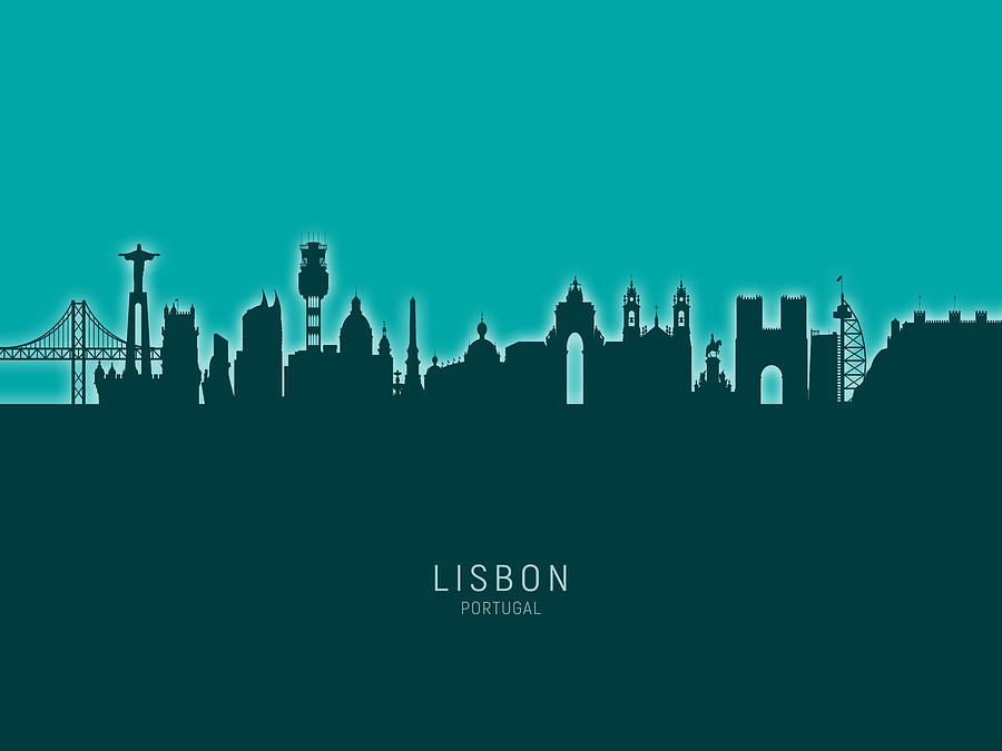 Skyline Digital Art - Lisbon Portugal Skyline #27 by Michael Tompsett