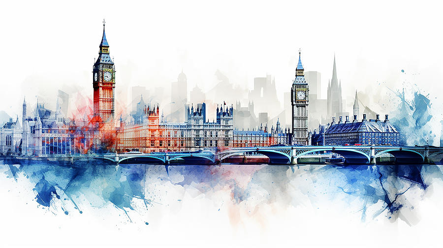 London Skyline Watercolour #28 Mixed Media