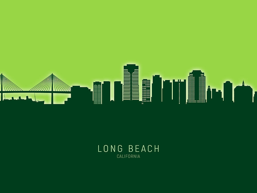 Long Beach Digital Art - Long Beach California Skyline #27 by Michael Tompsett