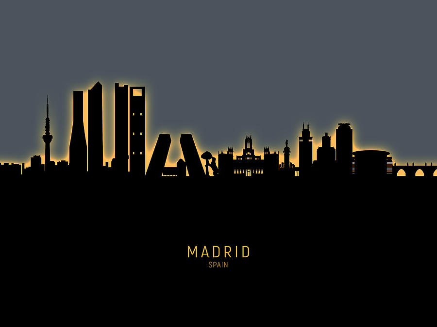 Skyline Digital Art - Madrid Spain Skyline #27 by Michael Tompsett