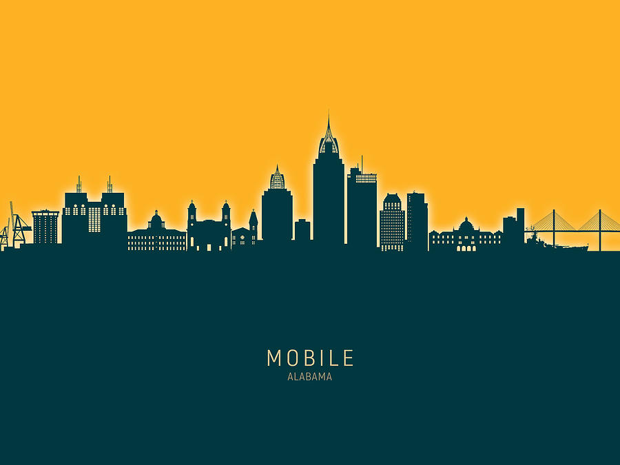 Mobile Skyline Digital Art - Mobile Alabama Skyline #27 by Michael Tompsett