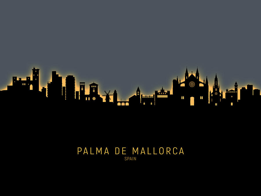 Skyline Digital Art - Palma de Mallorca Spain Skyline #27 by Michael Tompsett