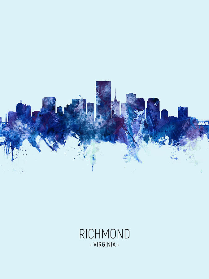 Richmond Digital Art - Richmond Virginia Skyline #27 by Michael Tompsett