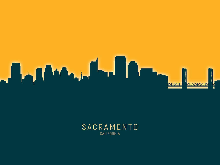 Sacramento Digital Art - Sacramento California Skyline #27 by Michael Tompsett