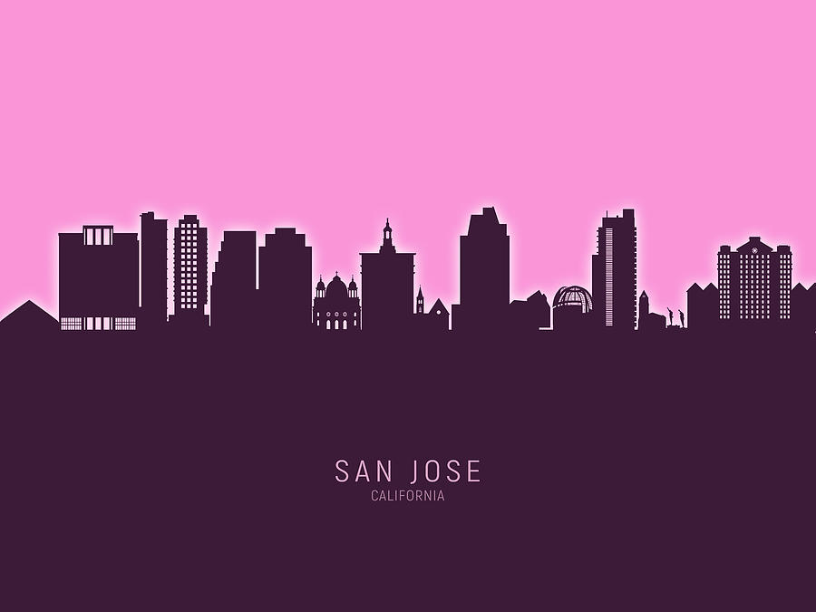 San Jose Digital Art - San Jose California Skyline #27 by Michael Tompsett