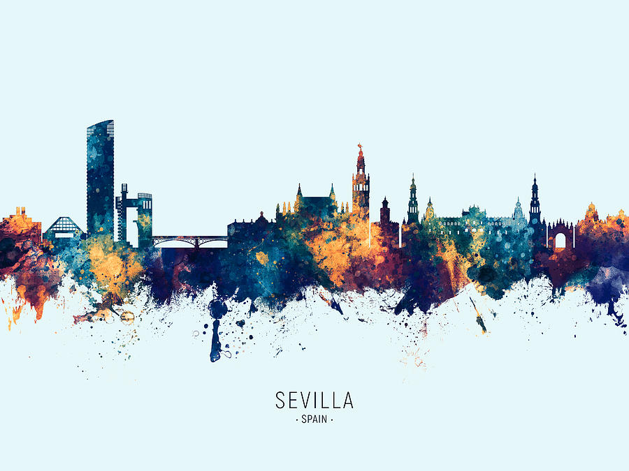 Skyline Digital Art - Sevilla Spain Skyline #27 by Michael Tompsett