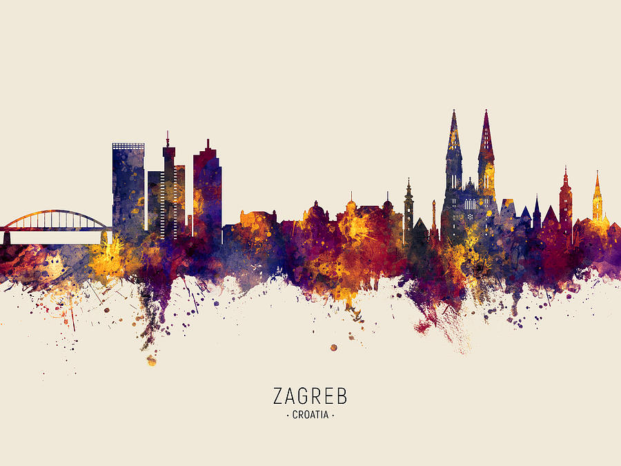 Zagreb Croatia Skyline #27 Digital Art by Michael Tompsett