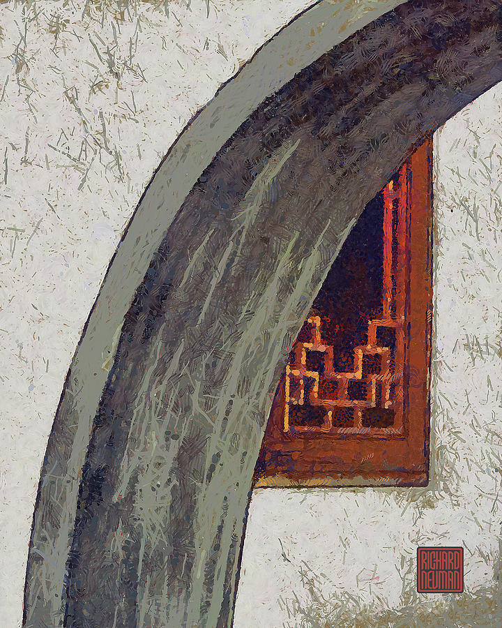 Abstract Mixed Media - 274 Architectural Abstract Art, Wood Window Arch Guiyuan Buddhist Temple, Wuhan, China by Richard Neuman Architectural Gifts