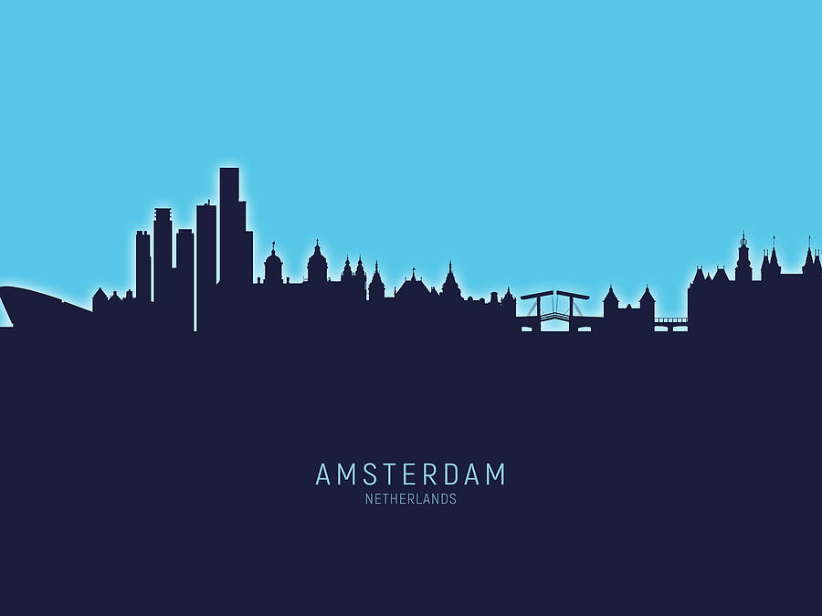 Skyline Digital Art - Amsterdam The Netherlands Skyline #28 by Michael Tompsett