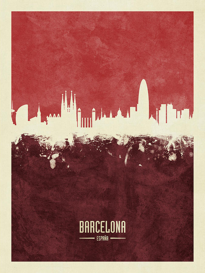 Barcelona Spain Skyline #28 Digital Art by Michael Tompsett