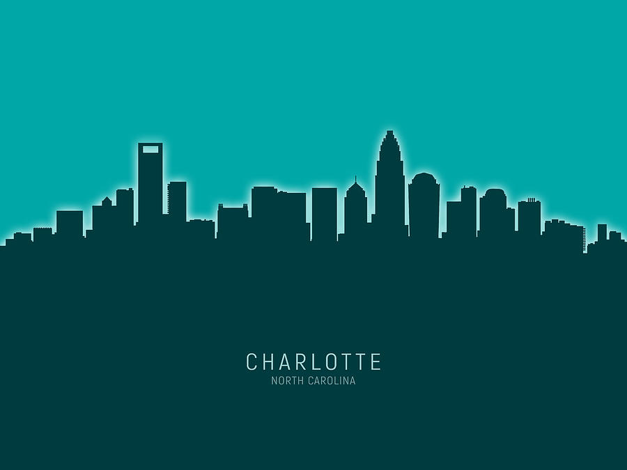 Charlotte Digital Art - Charlotte North Carolina Skyline #28 by Michael Tompsett