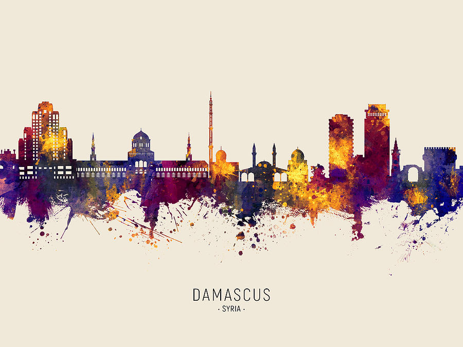 Skyline Digital Art - Damascus Syria Skyline #28 by Michael Tompsett