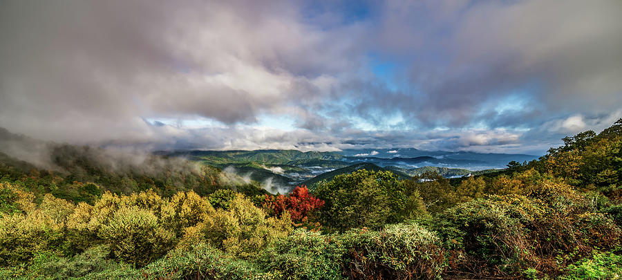 Early Morning Autumn Foggy Photo At Blue Ridge Parkway North Car #28 Photograph by Alex Grichenko