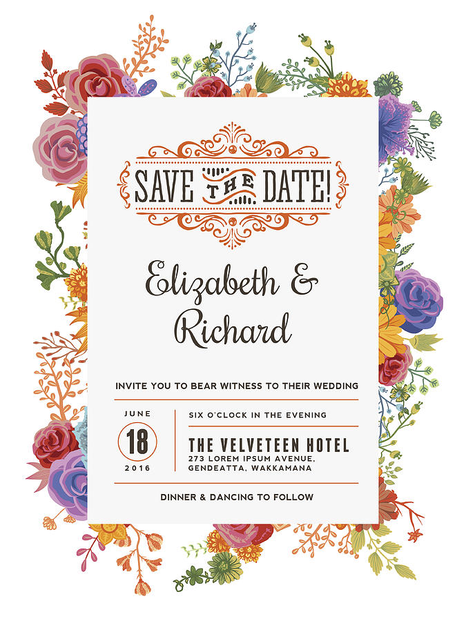 Floral Wedding Invitation Template #28 Drawing by DavidGoh